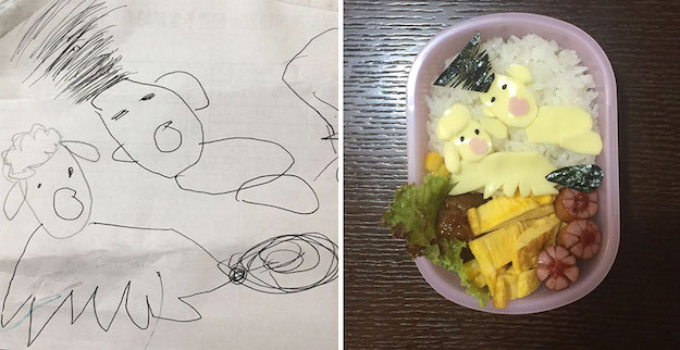 Арт-терапия: папа воплощает рисунки дочери в еде