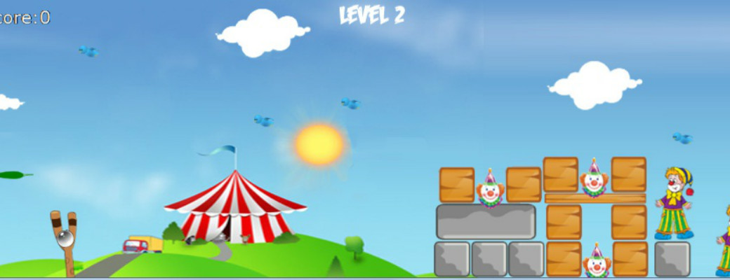 There is a bird at the circus. Box2d Angry Birds.