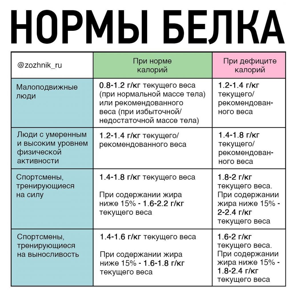 Зожник | Нормы белка в однойкартинке